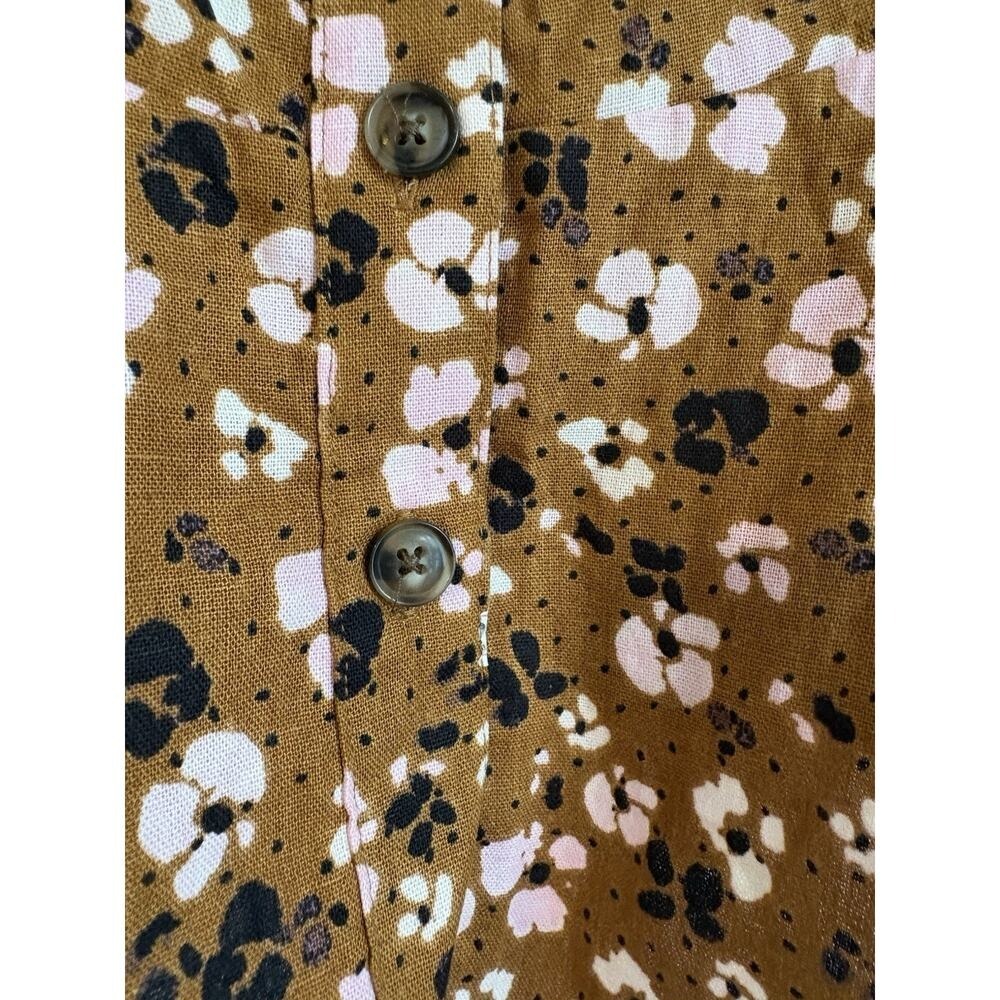 Who What Wear Womens XS Brown Pink Floral Linen Blend Button Front Peplum Top - Picture 9 of 9